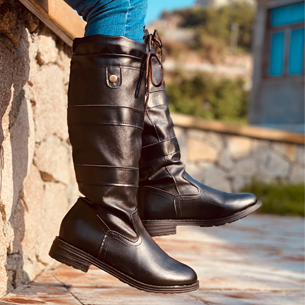 Women's round toe thick heel boots