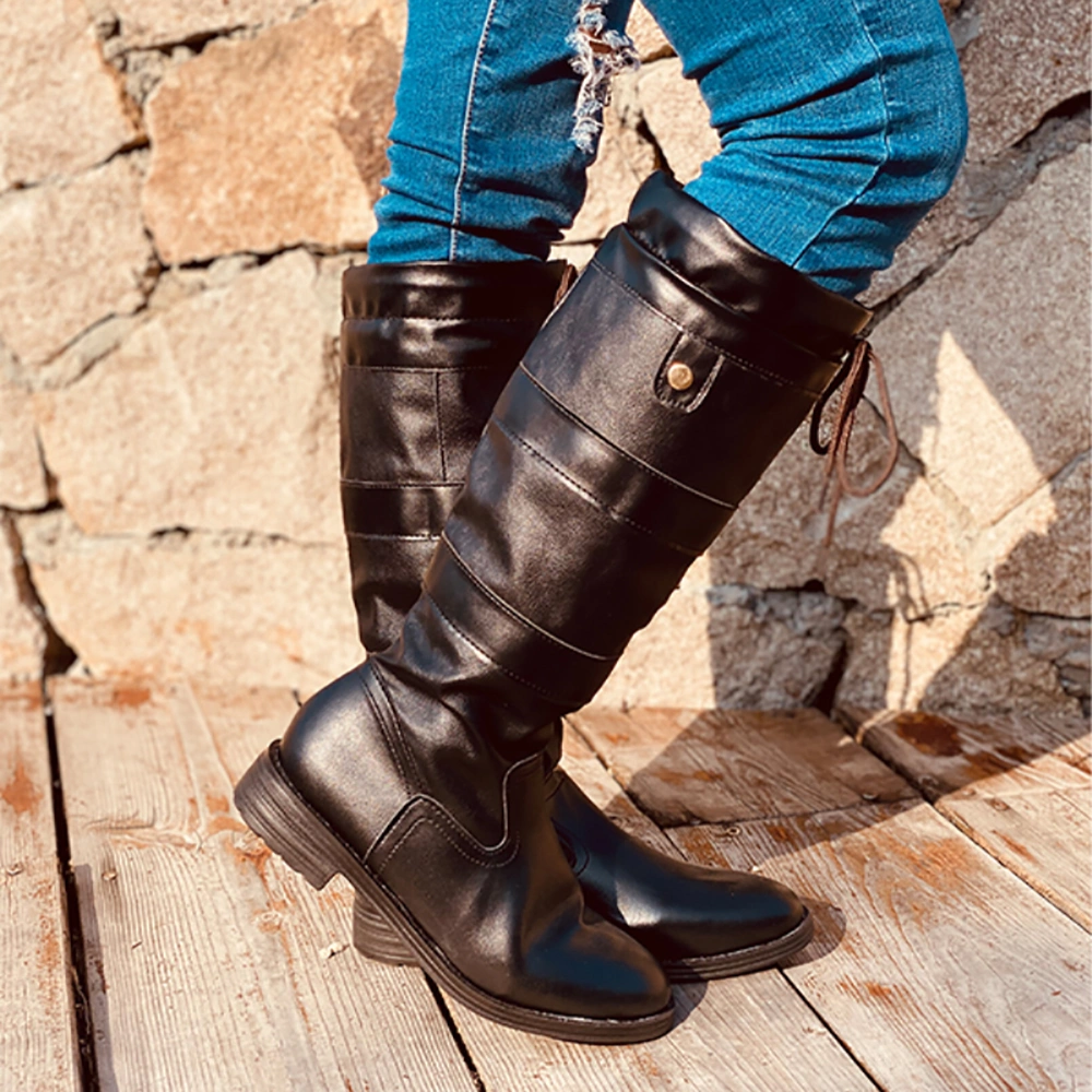 Women's round toe thick heel boots
