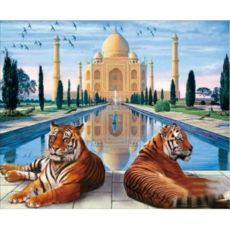 5D Diamond Painting - Tiger vor dem Taj Mahal