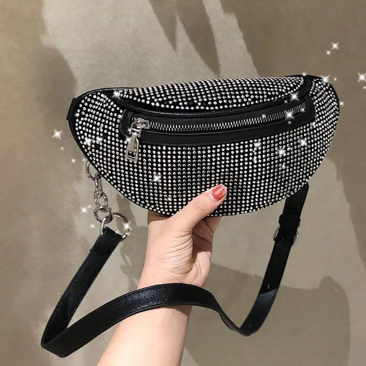 Flash Rhinestone One Shoulder Crossbody Chest Bag