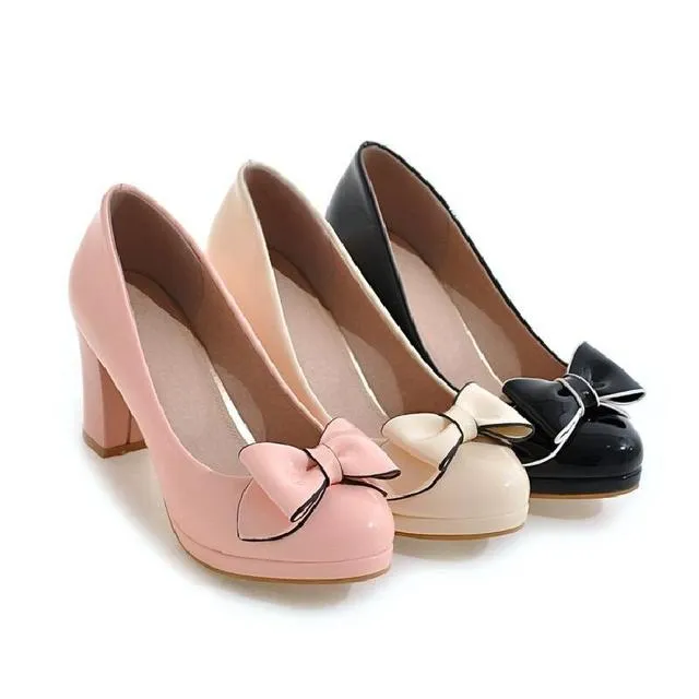 Bigx Sizex 11x 12x 13x platformx heelsx womenx shoesx womanx pumpsx ladiesx Roundx headx shallowx bowknotx thickx heelx waterproofx platformx 
