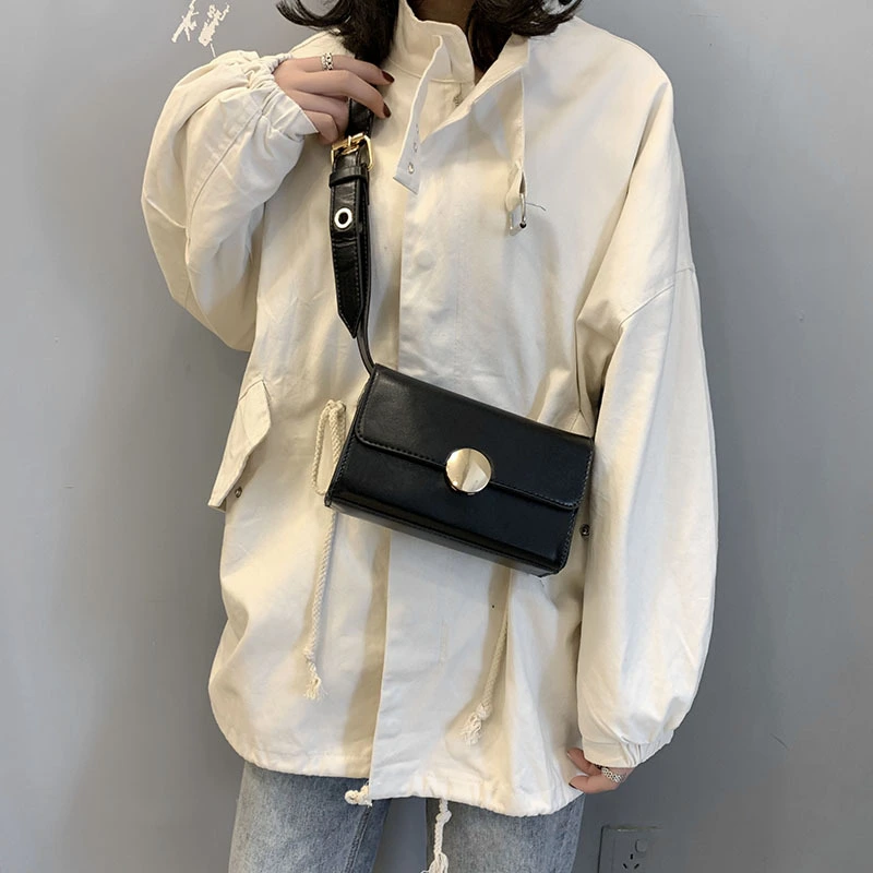 Wide shoulder strap small square bag handbag