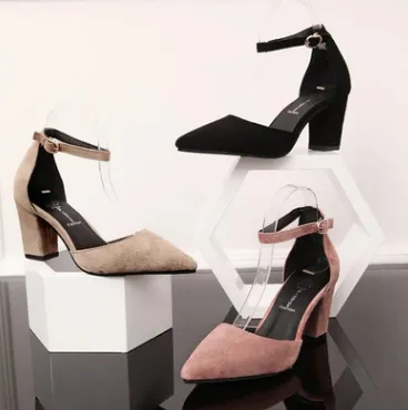 spring and summer women's sandals new pointed high-heeled buckle women's shoes European station summer single shoes thick with sandals