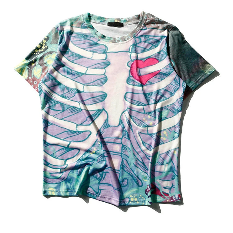 Loose round neck pullover bone print short sleeve t-shirt
