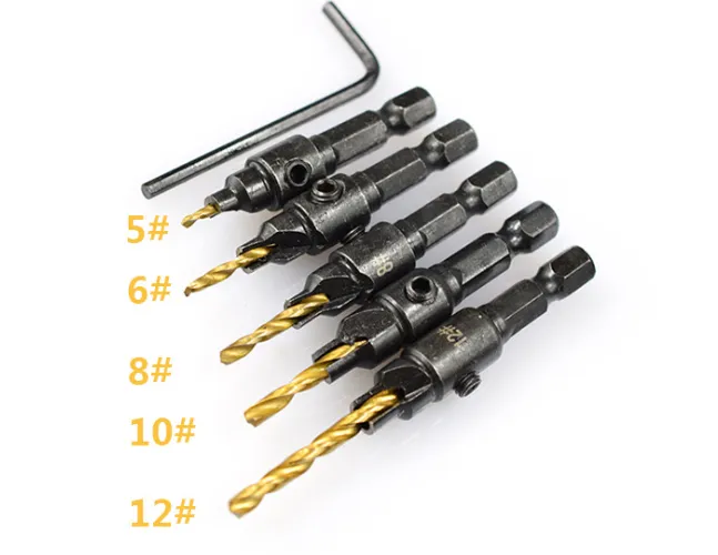 Woodworking countersink drill titanium set 5 pieces