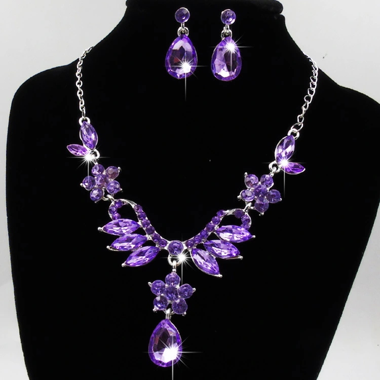 Europe and the United States trade explosion bride alloy diamond necklace earrings set Drop Bridal Jewelry Accessories zircon jewelry
