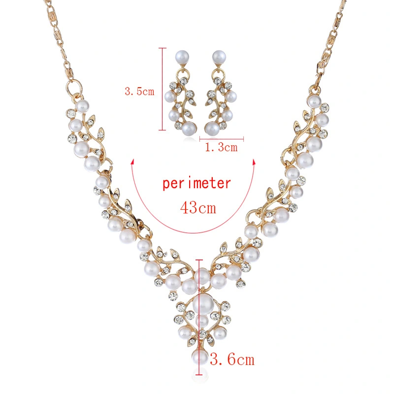 Aliexpress explosion of European and American fashion chain set sweet temperament all-match pearl diamond earrings necklace bride suit