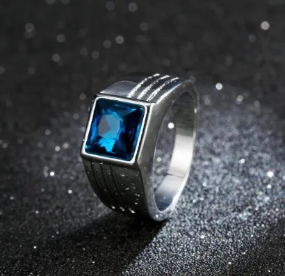 New men's engagement ring wedding ring Europe and the United States domineering sapphire ring