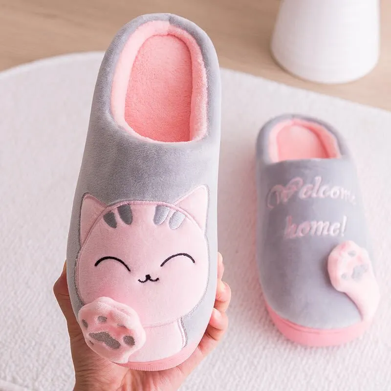 Women Winter Home Slippers Cartoon Cat Shoes Soft Winter Warm House Slippers Indoor Bedroom Lovers Couples