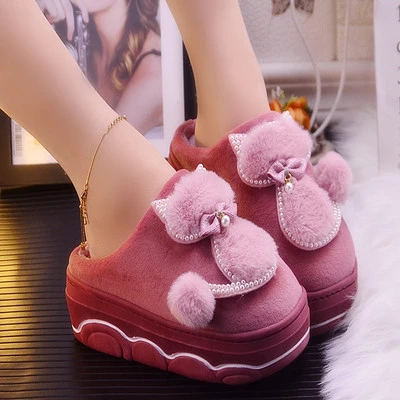 Cute Cat Slippers Ladies Platform Indoor Shoes For Women Winter Autumn Home Slippers Female Warm Shoes New Arrival