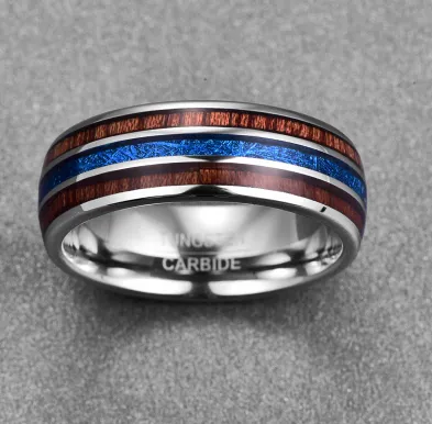 Nuncad Polished 8MM Hawaiian Koa Wood Men Ring Real Size Wedding Bands BlueVermiculite