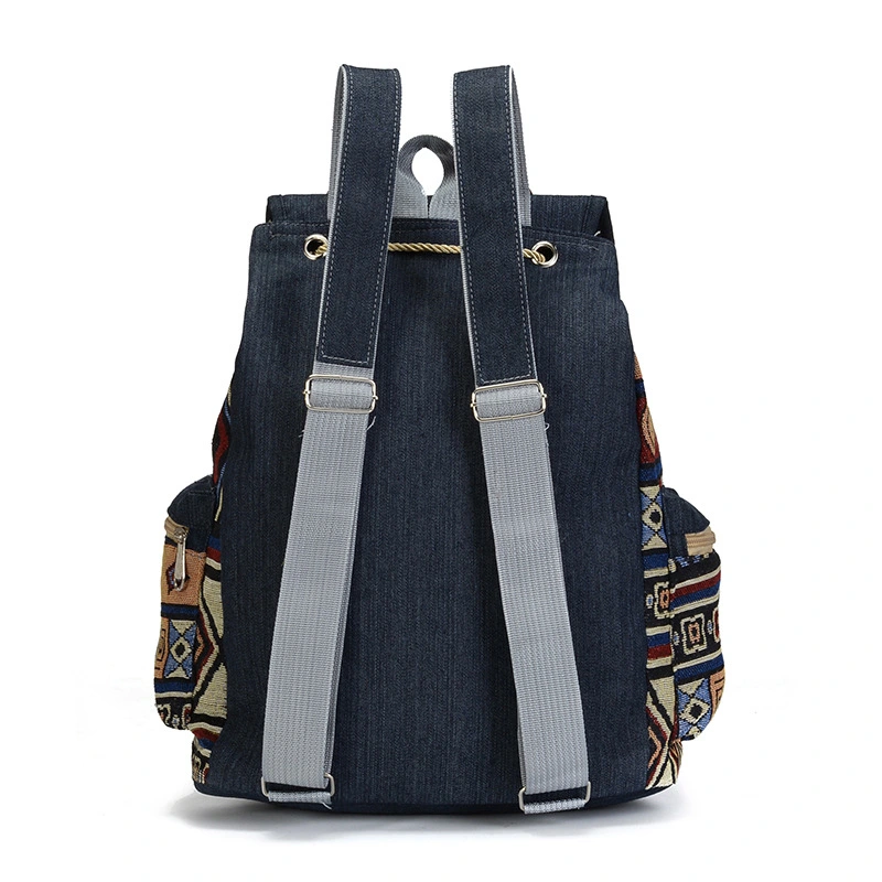 Ethnic Style Denim Large Capacity Drawstring School Bag