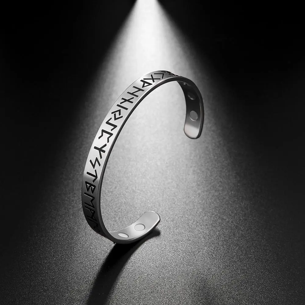 Stainless Steel Color Rune Magnetic Bracelet 8MM Wide