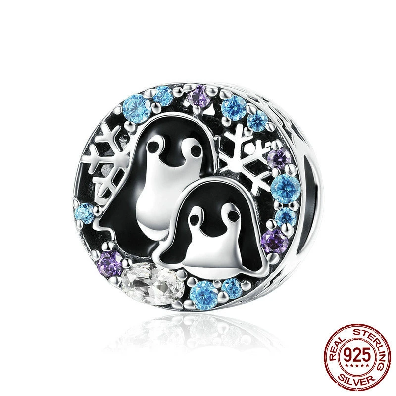 Sterling Silver Loose Beads Winter Penguin House