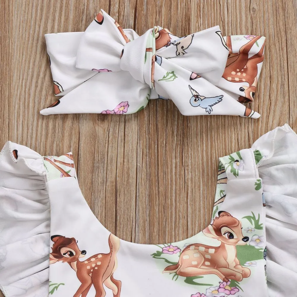Foreign trade summer infant girl cartoon deer ha suit bow headwear two-piece