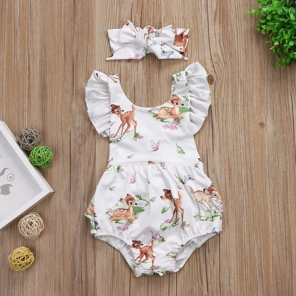 Foreign trade summer infant girl cartoon deer ha suit bow headwear two-piece