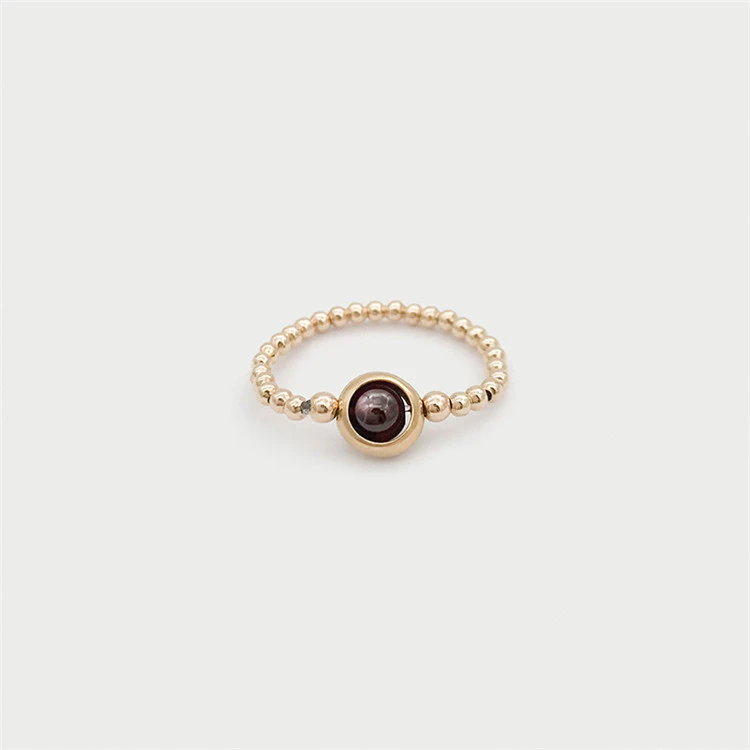 Fashion Gold-Covered Natural Garnet Round Bead Ring