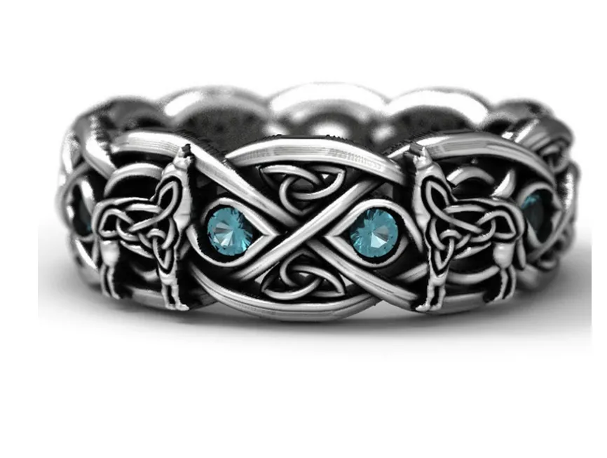 Galvanized Diamond Wolf Head Ring