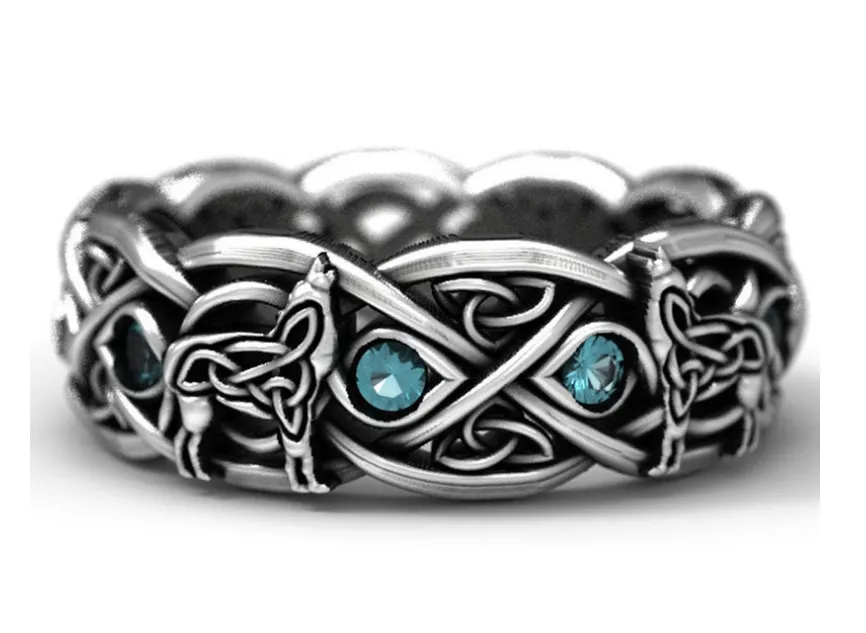 Galvanized Diamond Wolf Head Ring
