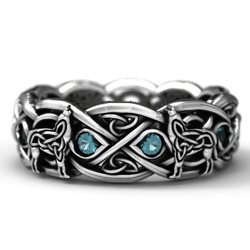 Galvanized Diamond Wolf Head Ring