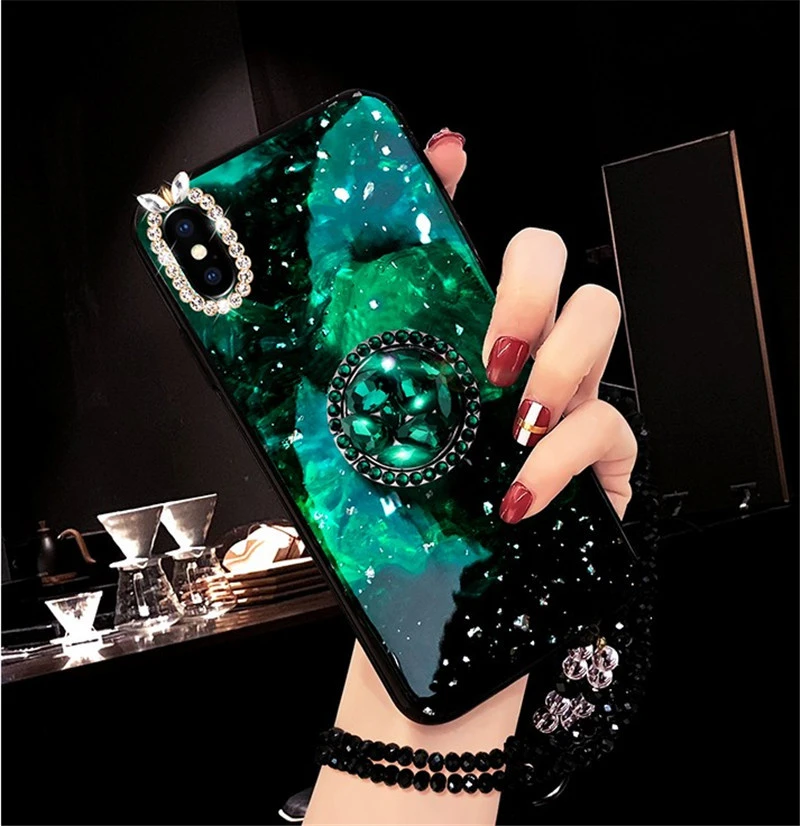 Colorful Shell Pattern Rhinestone Stand Phone Case