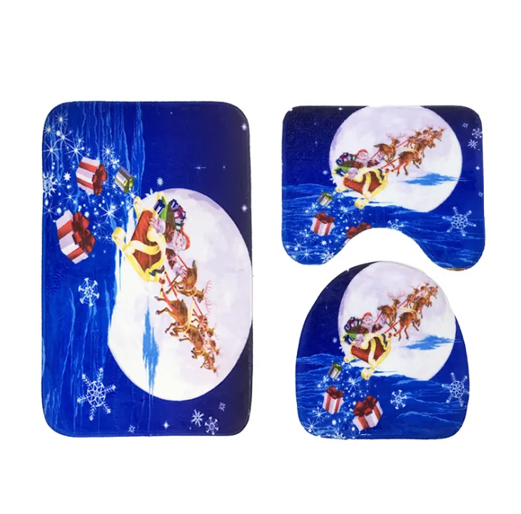 FENGRISE 3pcs Fancy Santa Claus Rug Seat Bathroom Set Contour Rug Christmas Decoration Navidad Xmas Party Supplies New Year