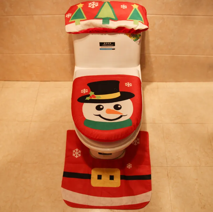 FENGRISE 3pcs Fancy Santa Claus Rug Seat Bathroom Set Contour Rug Christmas Decoration Navidad Xmas Party Supplies New Year