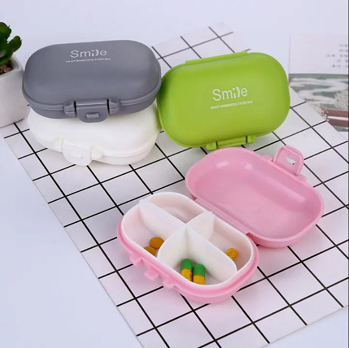 Macarons small pill box Japanese plastic pill box portable portable mini sub-four compartment storage box pill box