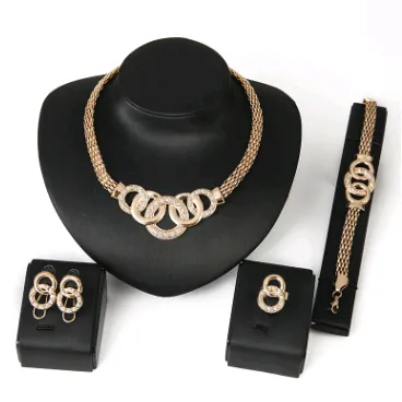 Necklace Earrings Bracelet Ring Jewelry Set European and American Plated 18K Jewelry Four-piece Set