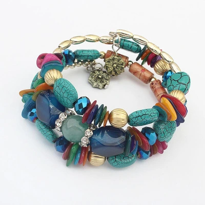 Natural Stone Pine Agate Beaded Multi-layer Winding Bracelet Bracelet