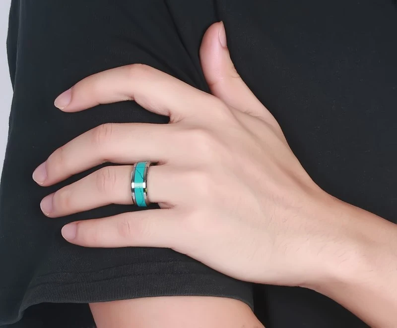 Turquoise tungsten steel ring