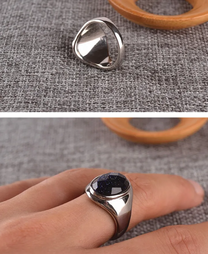 Purple sand gemstone men's titanium steel ring