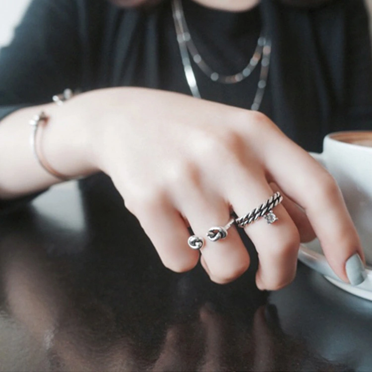 Punk Original 925 Sterling Silver Thai Sliver Fashion Wild Twisted Personality Opening Ring Simple Popular Jewelry