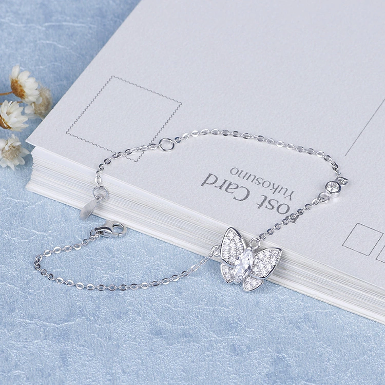Korean silver S925 sterling silver fashion bow micro-inlaid zircon adjustment beads bracelet