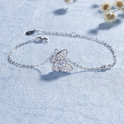 Korean silver S925 sterling silver fashion bow micro-inlaid zircon adjustment beads bracelet