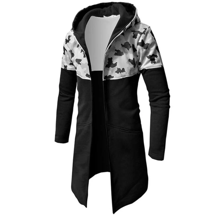 Men's Autumn Winter Casual Camouflage Zipper Long Sleeve Top Blouse Jacket Coat Mens Winter Warm Plus Thicker Long Coat
