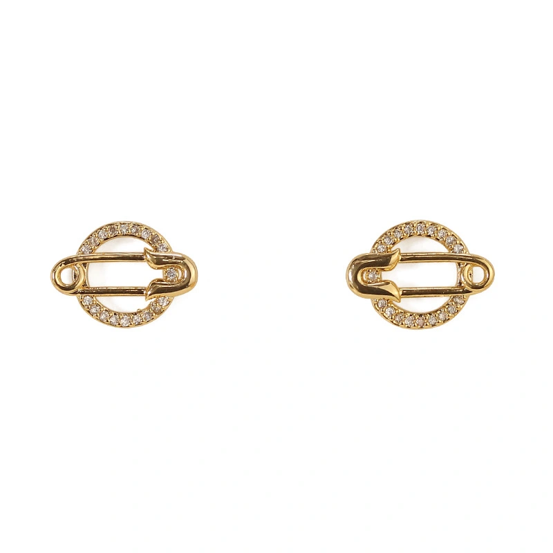 Vintage Diamond-Studded Paperclip Pin Round Earrings