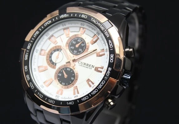 Fashion alloy steel watch band men's watch fake three eyes six pin male business table