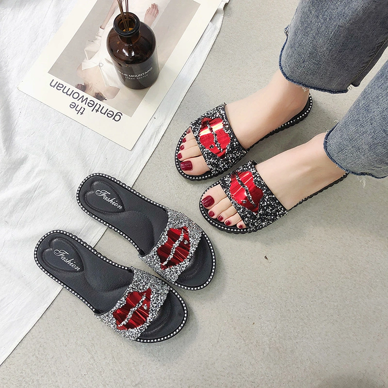 Lip Rhinestone Slippers