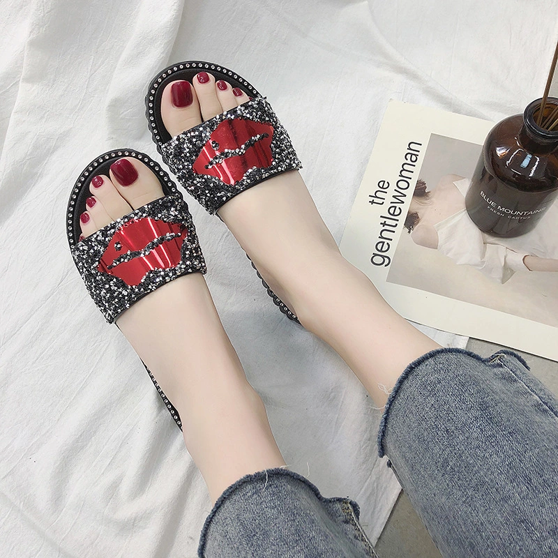 Lip Rhinestone Slippers