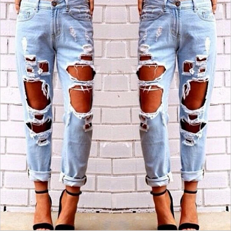 Aliexpress explosion Europe Code loose wild sexy big hole beggar exaggerated boyfriend jeans