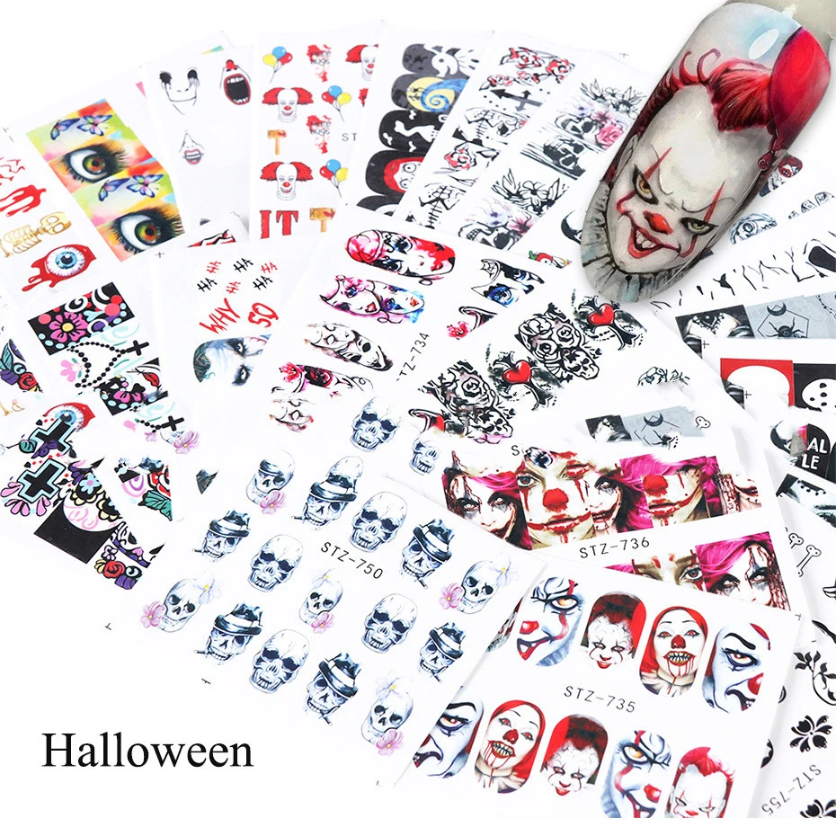 Black and White Color Skull Element Set Nail Stickers