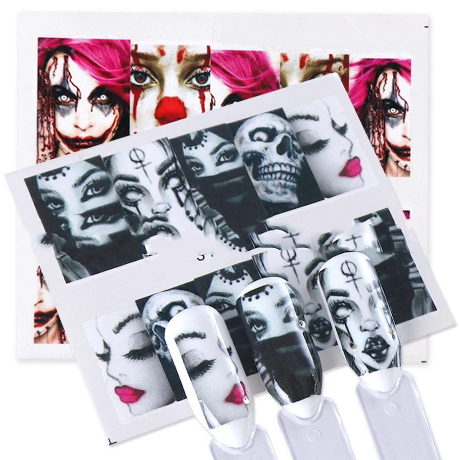 Black and White Color Skull Element Set Nail Stickers