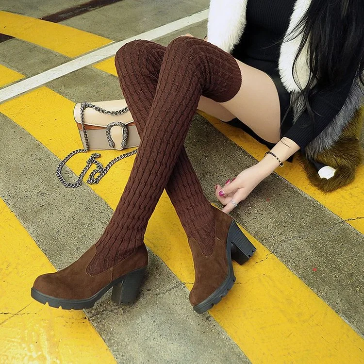 Women's wool thick heel and fleece boots