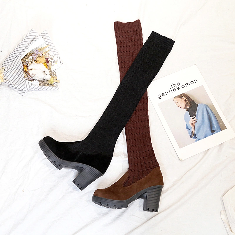 Women's wool thick heel and fleece boots
