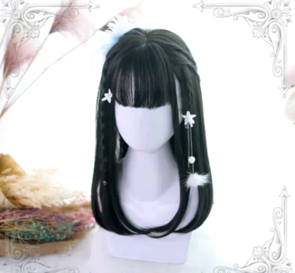 Lolita Wig Ji Fazhong Long Straight Wig Air Bangs   Simulation Big Scalp