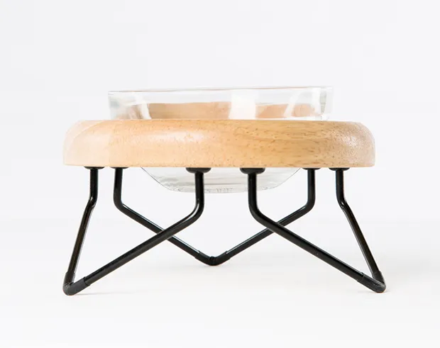 Solid Wood Cat Bowl Rack