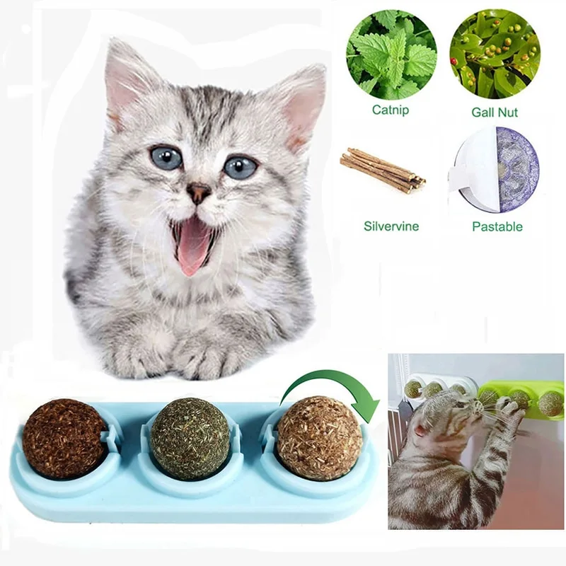 3pcs  Lot Self-adhesive Rotated Catnip Lick Ball