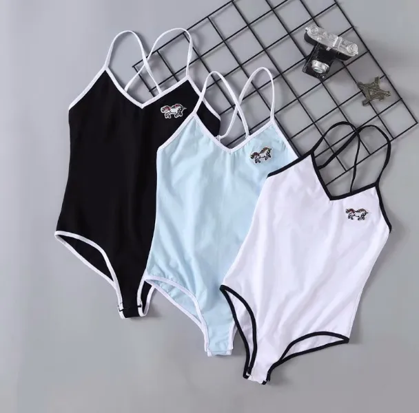 European and American letters embroidered V-neck slings jumpsuit female summer slim slimming jumpsuit back cross bottoming shirt