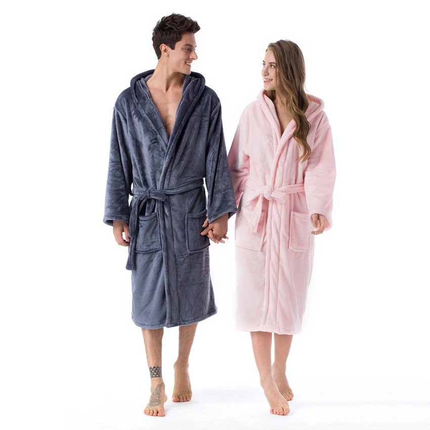 Couple long-sleeved hooded flannel nightgown